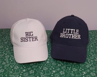 Big Sister Little Brother Matching Baseball Caps: Embroidered Sibling Set, Select your design