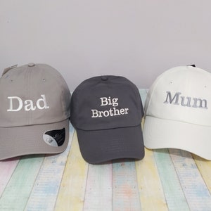 Dad, Mom, Big Brother | Matching hats | Set of three hats | Machine embroidery | Adjustable baseball caps