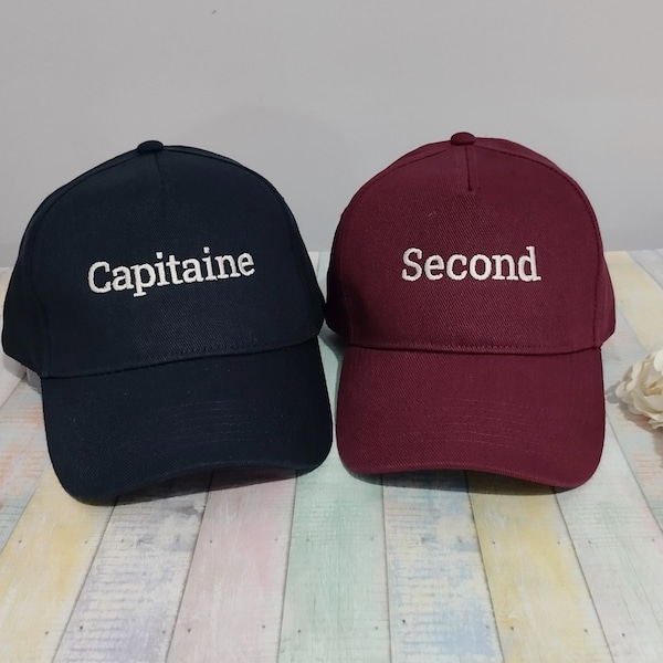 Capitaine | Second | Matching hats | Set of two caps | Machine embroidery | Adjustable baseball caps