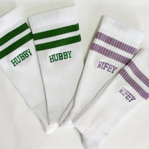 Embroidered Couple Sports Socks, Hubby Wifey Matching Set (Kids/Adults)