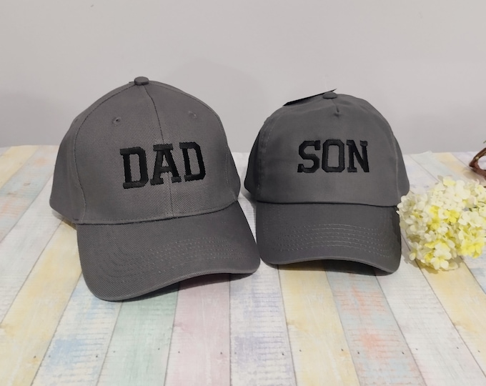 Dad Son | Matching hats | Set of two caps | Machine embroidery | Adjustable baseball caps