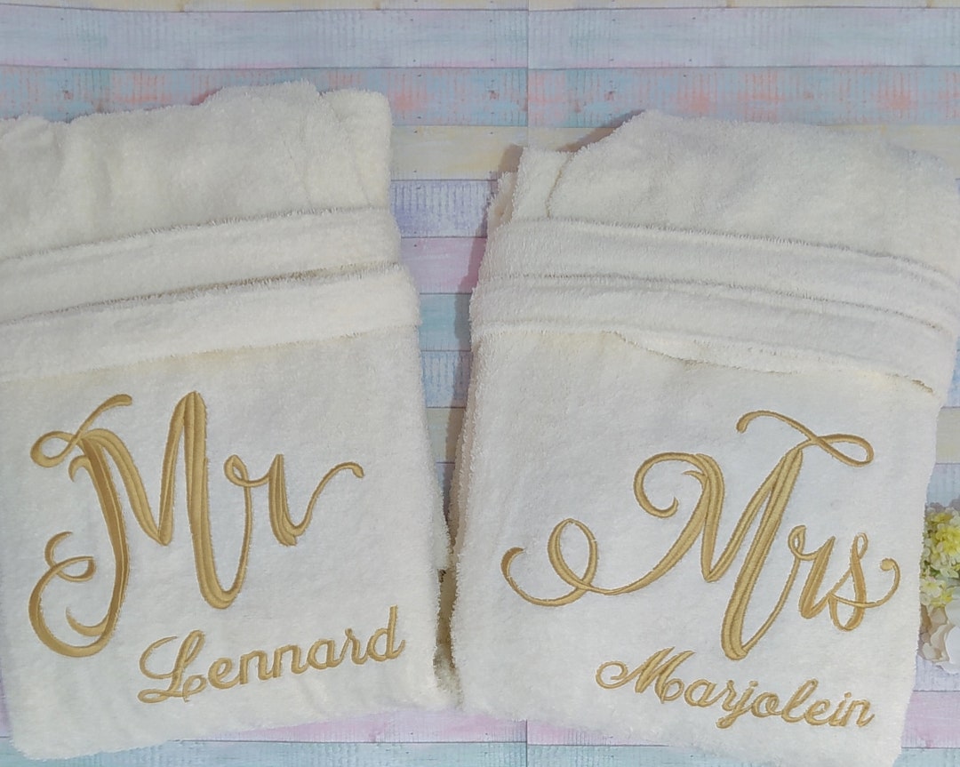 Terry Hooded Bathrobes Set of Two for Couples Mr and Mrs and Names for