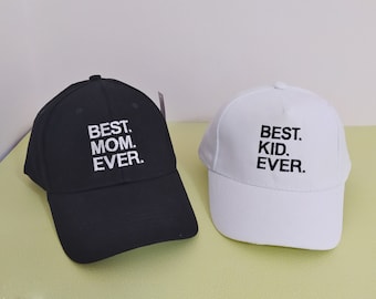 Beste Mutter aller Zeiten Bestes Kind aller Zeiten | Im Set zweier Passende Hüte | Stickmaschine | Verstellbare Baseball Caps