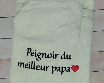 Terry hooded embroidered bathrobe with heart, name, initials or custom text in french language