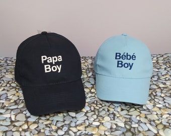 Papa boy Bebe boy | matching hats | Set of two caps | Machine embroidery | Adjustable baseball caps