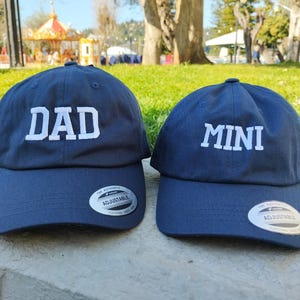 Dad/Mom and Mini, Matching hats for father/mother and son/daughter, Set of two low profile baseball caps, dad hats, Machine embroidery
