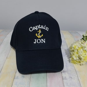 Captain, anchor, name | Machine embroidery | Adjustable baseball cap | Twill cotton fabric