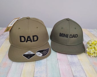 Dad - Mini Dad | Matching hats | Set of two Snapback caps | For Adult and kid or baby | Machine embroidered | Adjustable closure