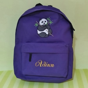 Ours panda et nom ou texte sur le sac à dos, personnalisé, brodé à la machine, idéal pour l'école, les activités de plein air