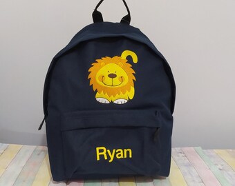 Personalisierter Rucksack mit Löwenstickerei – Schulrucksack mit Namen (600D Polyester)