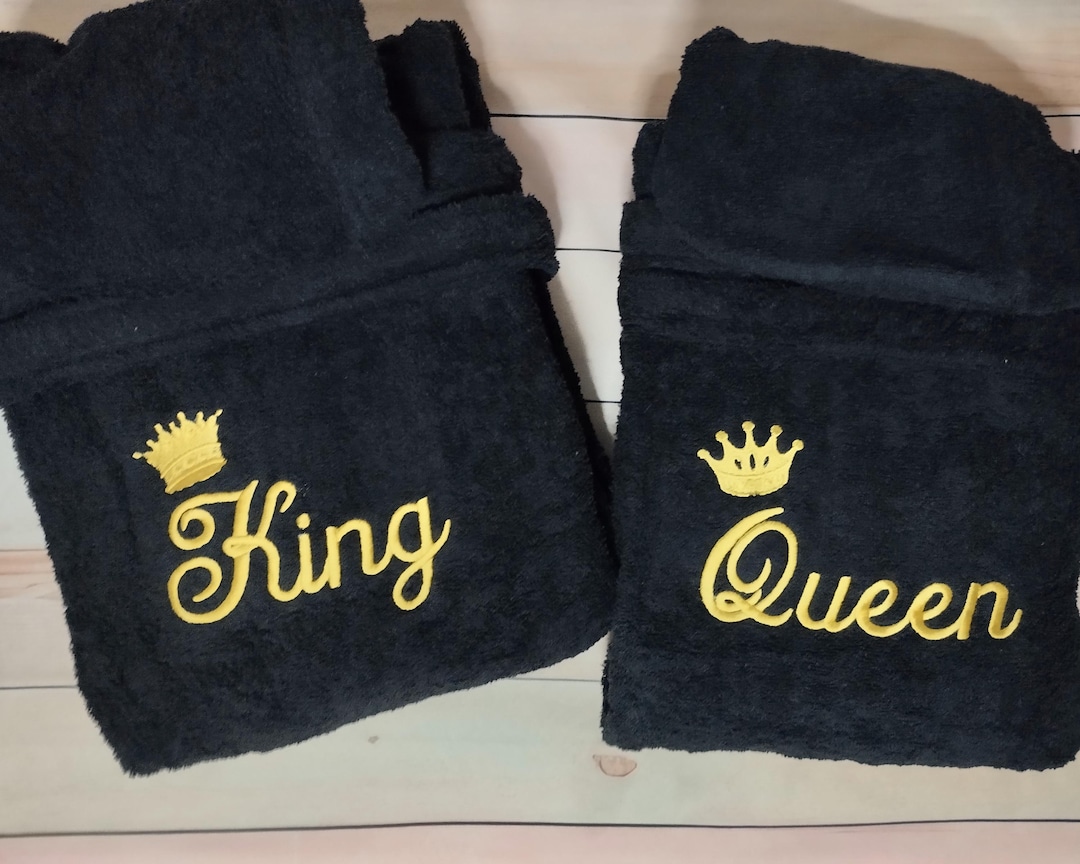Set of Two Terry Hooded Bathrobes for Couples: King & Queen ...