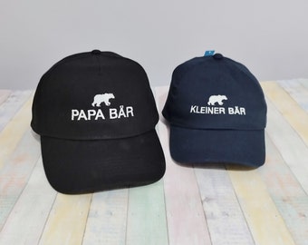 Papa bear Mini bear | Matching hats | Set of two caps | Machine embroidery | Adjustable baseball caps