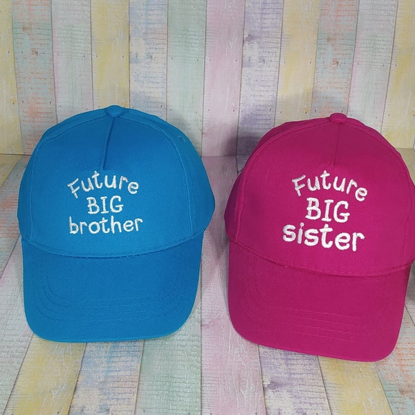 Future Big Brother/Sister | Machine embroidery | Matching hats for siblings | Set of two baseball caps for kids or babies