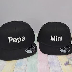 Papa Mini | Matching hats | Set of two Snapback caps | For Adult and kid or baby | Machine embroidered | Adjustable closure