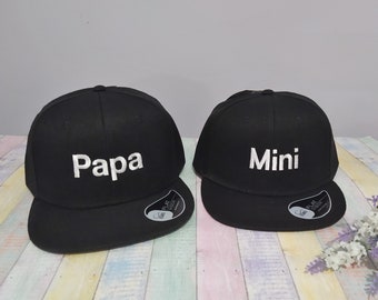 Set of two hats: Papa Mini Matching Snapback Hats, Embroidered Dad & Baby Caps