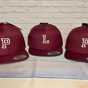 Matching Initial Snapback Caps: Embroidered Dad/Mom & Child Set of three hats