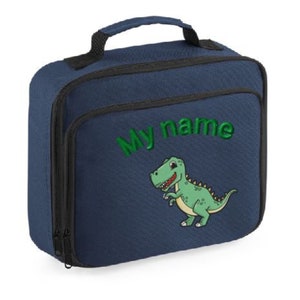 Bébé dinosaure et nom ou texte sur la boîte à lunch, personnalisé, brodé à la machine, idéal pour l'école, les pique-niques, la maternelle