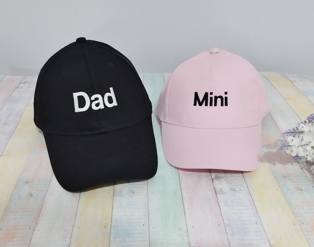 Dad Mini/baby Matching Hats Set of Two Caps Machine Embroidery Adjustable Baseball Caps Etsy