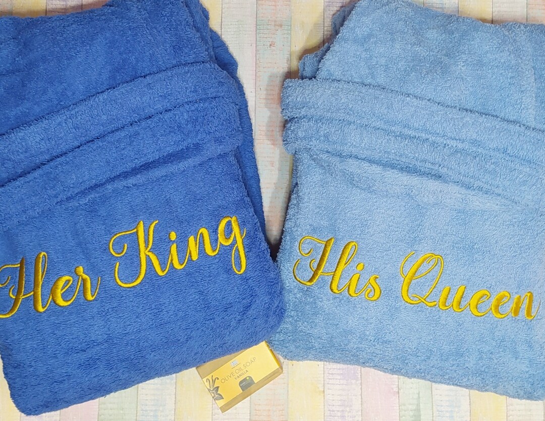 Terry Hooded Bathrobes Set of Two for Couples Mr and Miss Custom Text