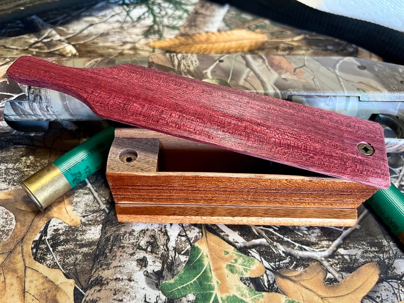 Purpleheart & Mahogany Box Call. Turkey Call. Laser Engraved