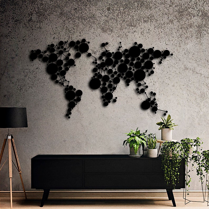 Metal World Map Metal World Map Housewarming Gift Entryway Etsy