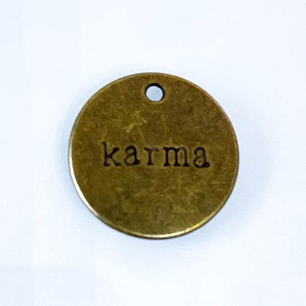 Karma Stamped Charm 4 or 8 PC, Divination Charms, Junk Journal Charms, Spiritual Charms, Charm Casting, Charm Crafting, Triple Moon Goddess