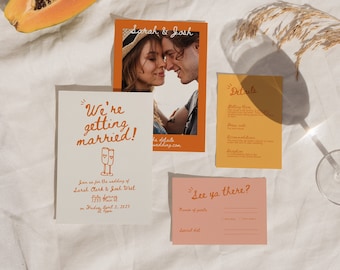 Hand Drawn Style , Colorful Wedding Invite, Wedding Invite Suite, Unique Invitations, Wedding Stationary