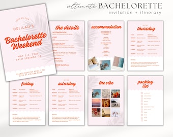 Deluxe Tropical Bachelorette Invitation Template, Bachelorette Itinerary Template, Bachelorette Weekend Itinerary, Palm Springs Bachelorette