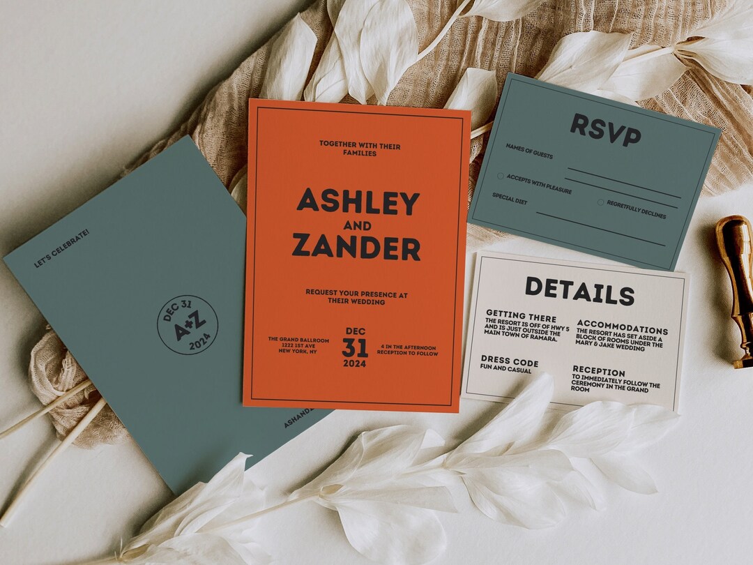 Bold Wedding Invitation Template, Colorful Wedding Invite Printable ...
