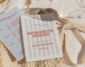 Coastal Bachelorette Invitation and Bachelorette Itinerary Template, Digital Template, Bachelorette Party, Blue Bachelorette Invite