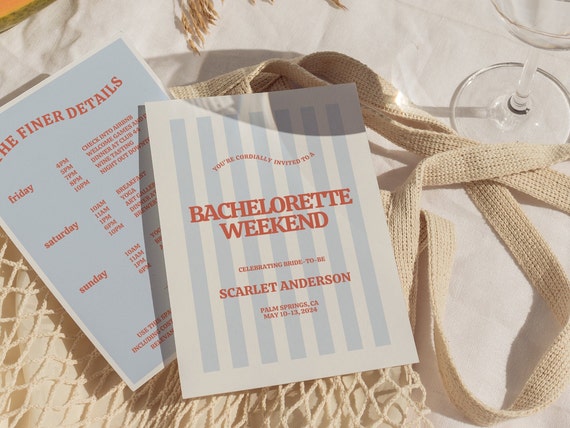 Coastal Bachelorette Invitation and Bachelorette Itinerary Template, Digital Template, Bachelorette Party, Blue Bachelorette Invite