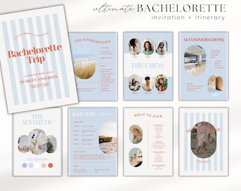 Deluxe Bachelorette Invitation, Bachelorette Itinerary Template, Coastal Bachelorette, Weekend Itinerary, Bachelorette Trip Itinerary