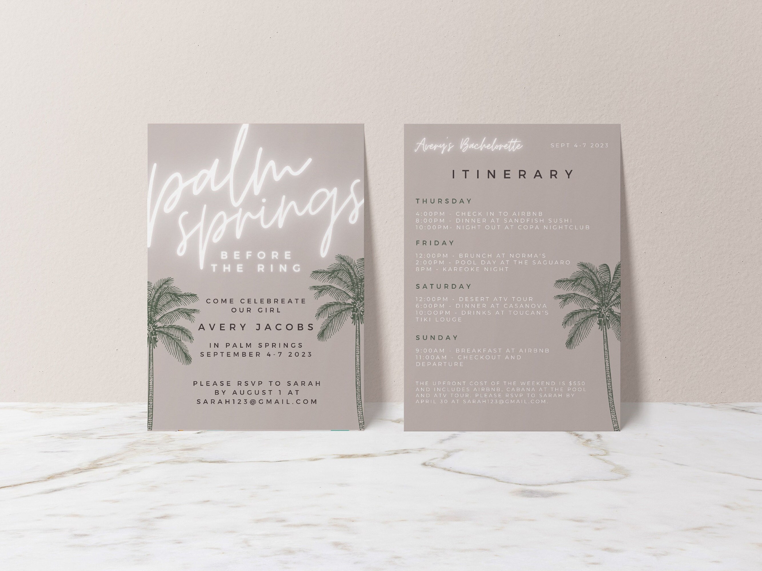 palm springs bachelorette invitation and itinerary template etsy