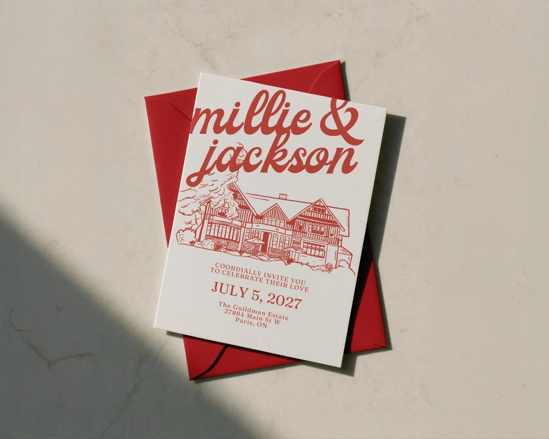 Custom Wedding Invite With Hand Drawn Venue Illustration - Digital File ...