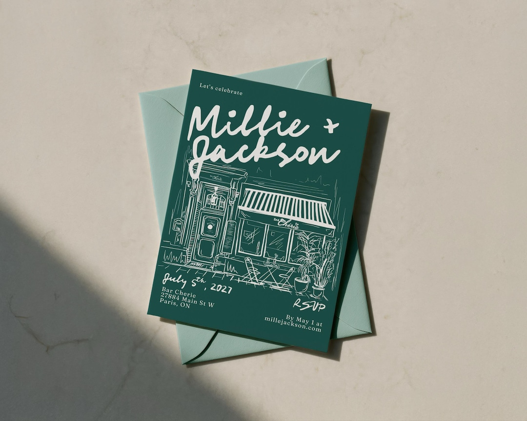 Custom Wedding Invite With Hand Drawn Venue Illustration - Digital File ...