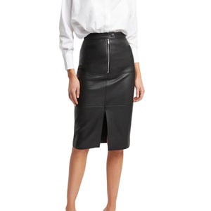 Customized Women&#39;s Lambskin leather pencil style midi skirt ,Women&#39;s Full Leather front closer skirt, Genuine Leather skirt ,Measure to made