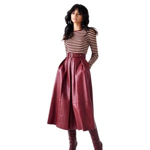 Burgundy Leather Pencil Skirt Xl Etsy