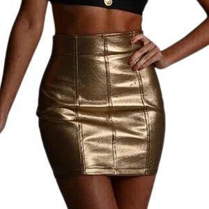 Customized Women&#39;s Lambskin metallic leather mini skirt, metallic Leather mini skirt, Genuine metallic Leather skirt, Measure to made