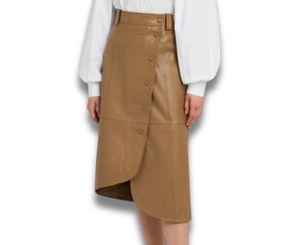 Women's genuine lambskin leather wrap skirt , made to measure