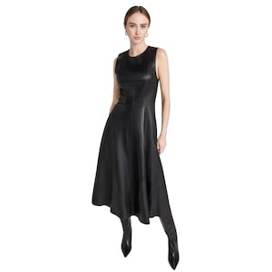 Customized Women&#39;s Lambskin leather dress . Leather Celebrity Dress , Leather Outfit, Genuine Leather dress , measure to made