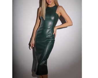 Custom Lambskin Leather Dress: Sleeveless Celebrity Style