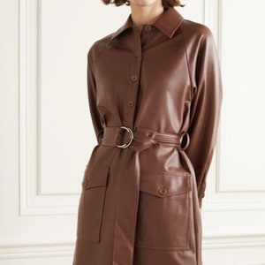 Customized Women&#39;s Lambskin leather shirt dress . Leather Celebrity Dress , Leather Outfit, Genuine Leather dress , measure to made
