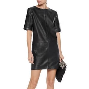 Customized Women&#39;s Lambskin leather dress . New Style Leather Celebrity Dress , Genuine Leather dress , measure to made