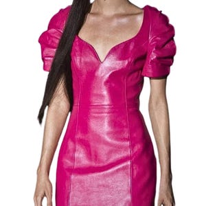 Customized Women&#39;s Lambskin   leather dress . Leather Celebrity Dress , Leather Outfit, Genuine Leather dress , measure to made