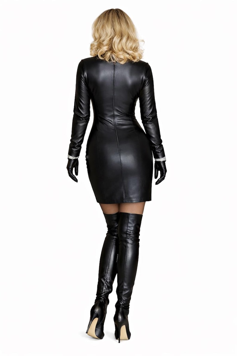 Custom Lambskin Leather Dress: Women's Pencil Style Outfit image 3