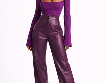 Pantaloni a zampa d'elefante in pelle di agnello personalizzati: stile vintage da donna