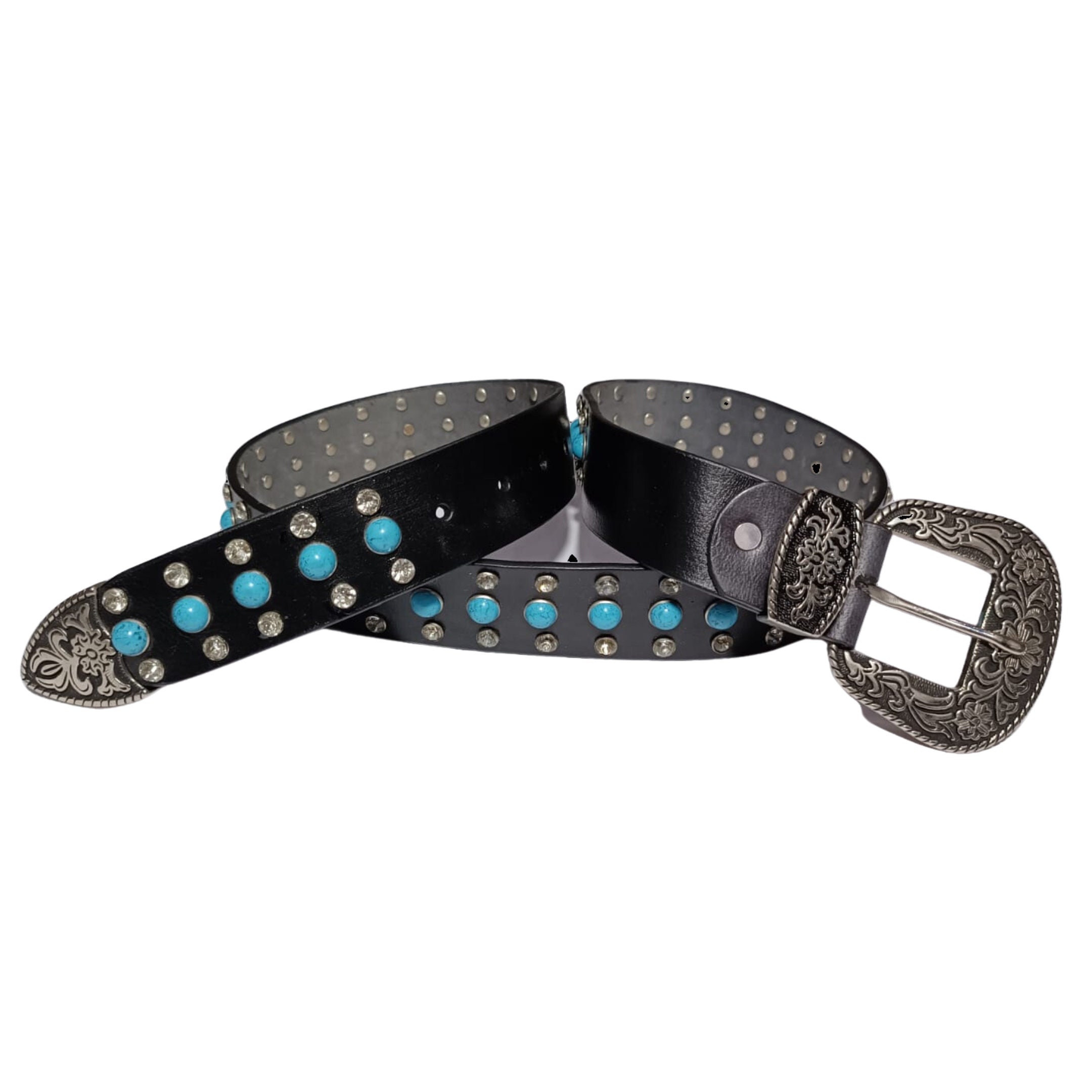 Western Boho Wide Disc Belt Faux Leather Turquoise Concho Cowgirl Waist Ariat Turquoise Concho Chain Belt – Dales Clothing Inc main image 4
