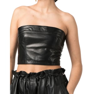 Customized Women's Lambskin cropped leather top . Leather Celebrity cropped leather top, Genuine cropped leather top , measure to made