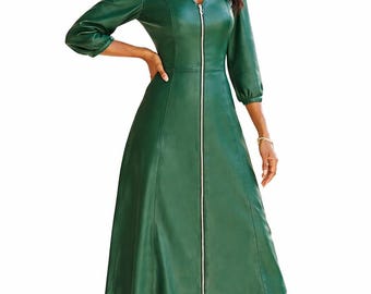 Custom Lambskin Leather Dress: A-Line Fitted Celebrity Style