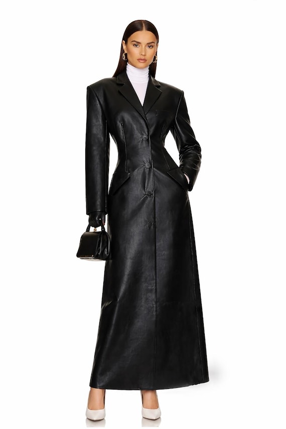 Custom Lambskin Leather Long Coat: Women's Genuine Leather - Etsy